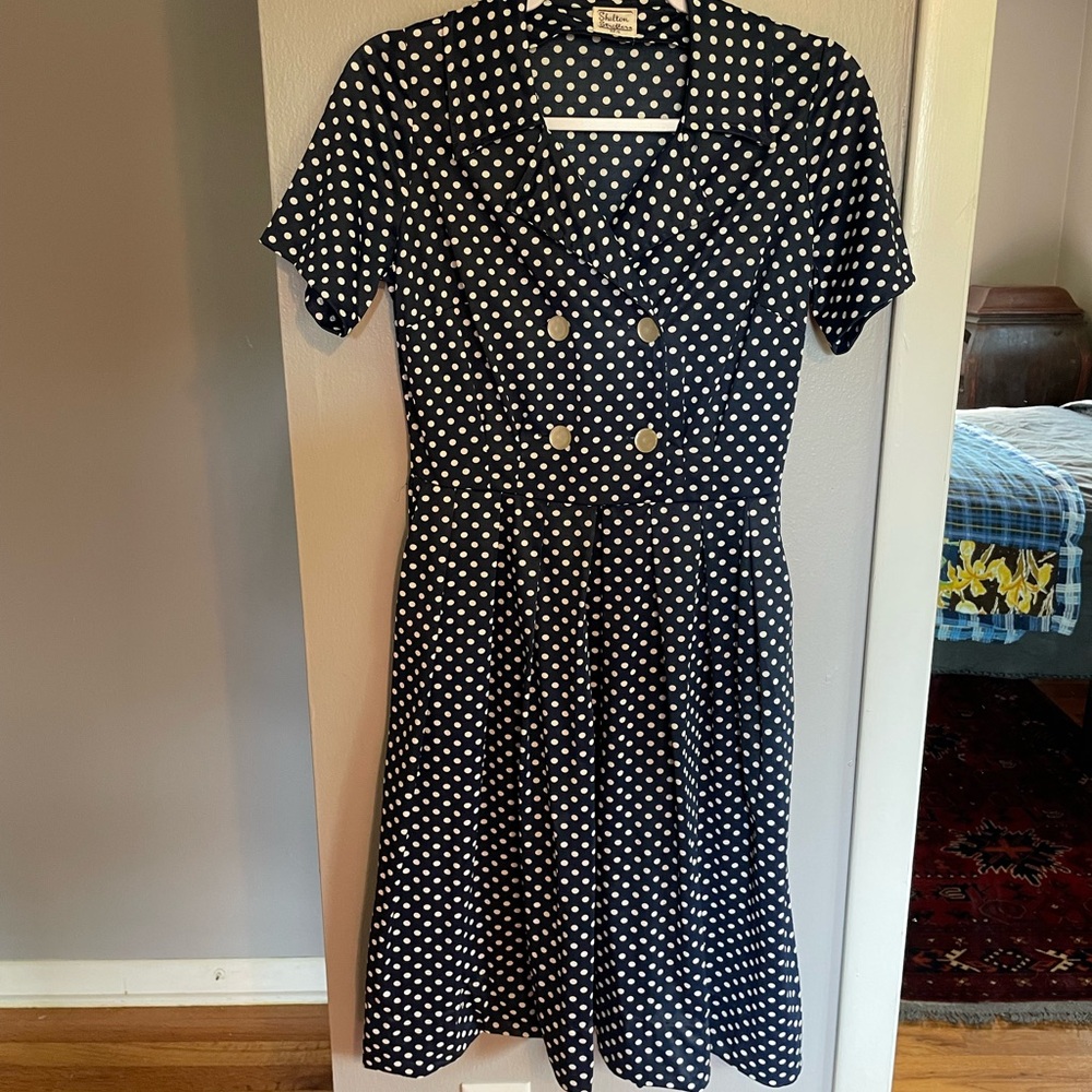 Vintage Navy & White Polka Dot Dress 50s Inspired